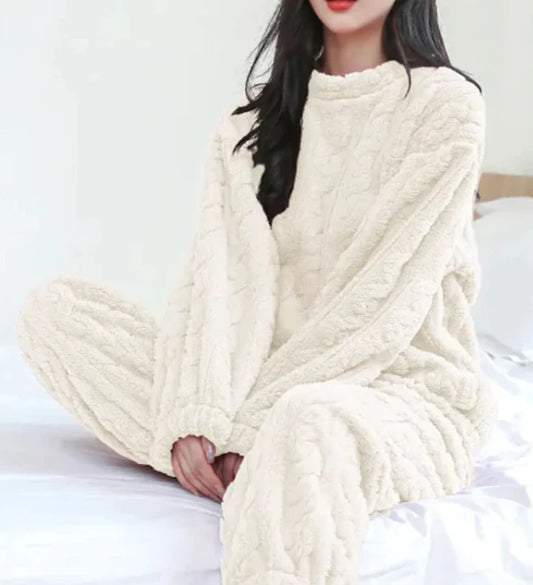 Winter Pajamas Sets Homewear Solid Color Loose Fit